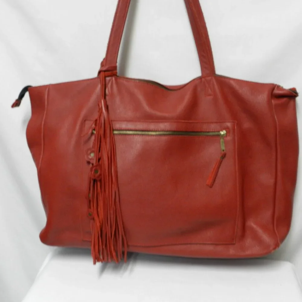 Urban Artisan Leather red X-Large tote bag purse weekender Unstructured zip top
